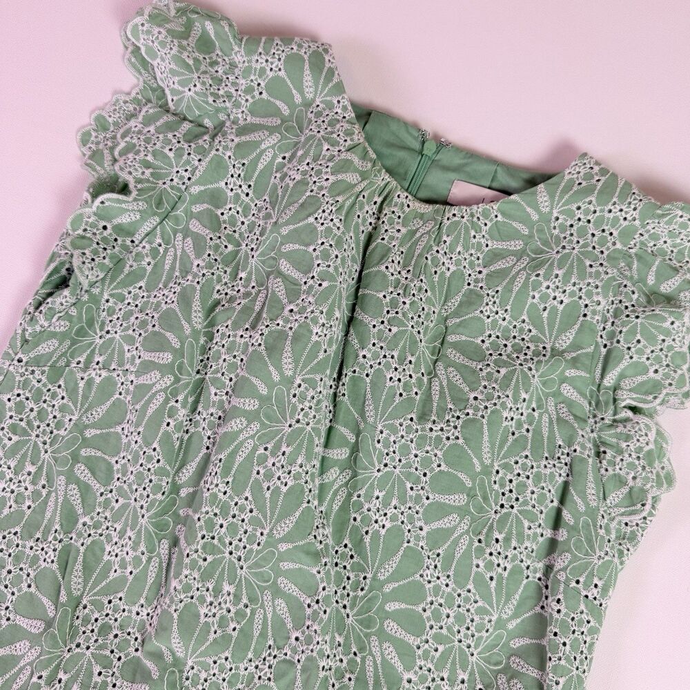 Loft Floral Eyelet Flutter Sleeve Shift Dress Women's 2 Petite Green Cottagecore